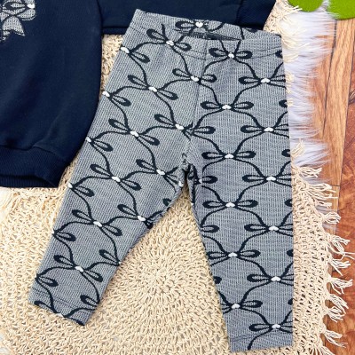 Conj. Casaco de Moletom Laço e Calça Legging Corações - Preto